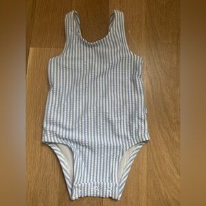 Old Navy Blue and White Striped Kids Swim One Piece 6-12 Months